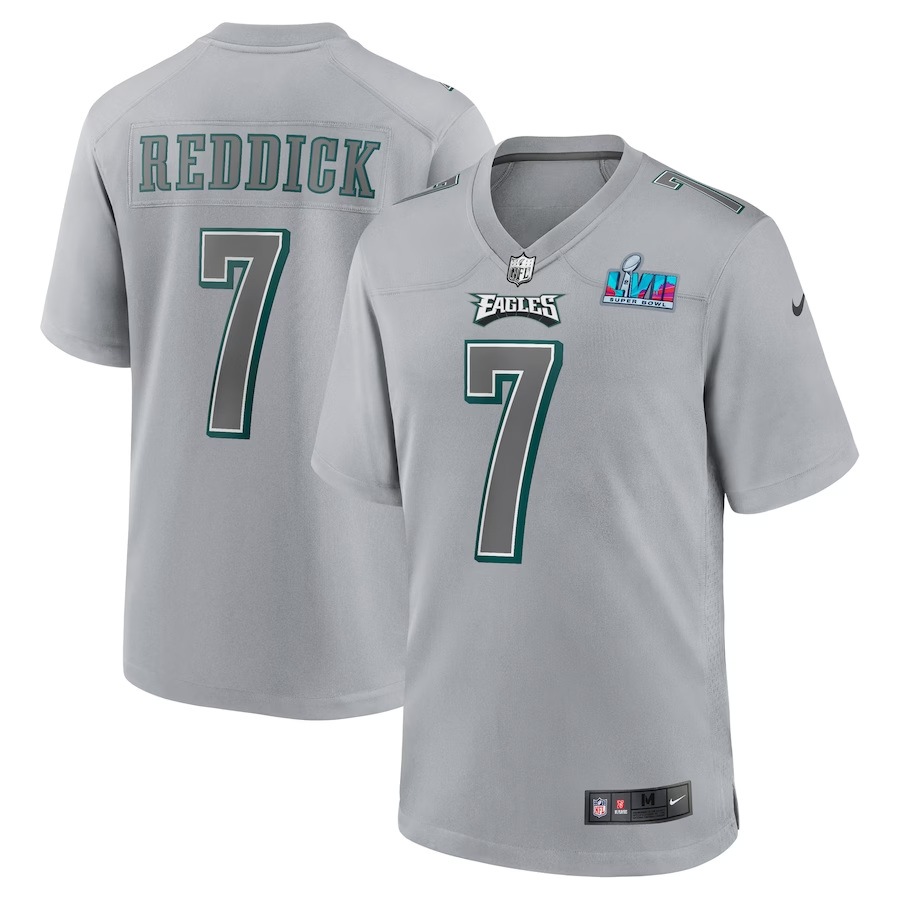 Men's Philadelphia Eagles Haason Reddick #7 Gray Super Bowl LVII Patch Atmosphere Jersey